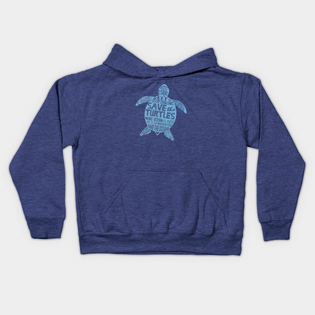 Save the Turtles - Blue Boho Turtle Silhouette Kids Hoodie by Jitterfly